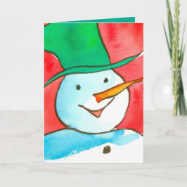 Waterverf sneeuwman vrolijk kerstfeest feestdagen kaart