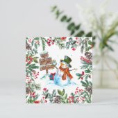 Waterverf sneeuwman vrolijk kerstfeest feestdagenkaart (Staand voorkant)