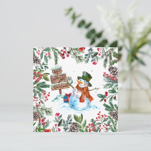 Waterverf sneeuwman vrolijk kerstfeest feestdagenkaart (Staand voorkant)