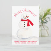 Waterverf Sneeuwman Vrolijk Kerstfeest Foto Terug Feestdagenkaart (Staand voorkant)
