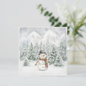 Waterverf sneeuwman winterbos kerst feestdagenkaart (Staand voorkant)