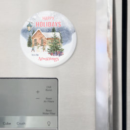 Waterverf sneeuwman winterscène Keepsake Magneet