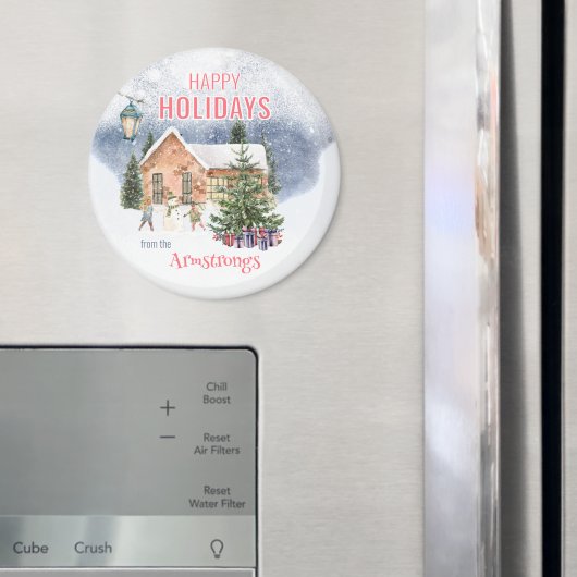 Waterverf sneeuwman winterscène Keepsake Magneet (Insitu (Koelkast))