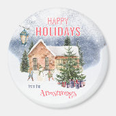 Waterverf sneeuwman winterscène Keepsake Magneet (Voorkant)