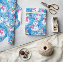 Waterverf Sneeuwmannen Illustratie Kerstmis Cadeaupapier