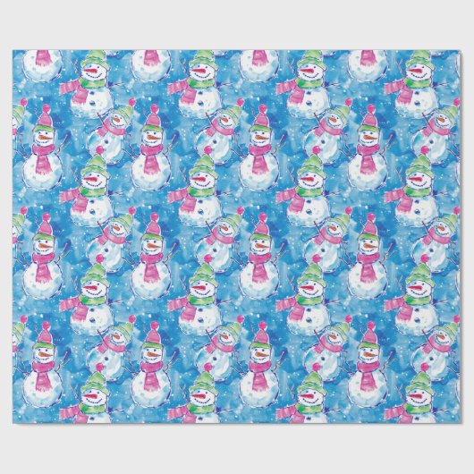 Waterverf Sneeuwmannen Illustratie Kerstmis Cadeaupapier (Vlak)