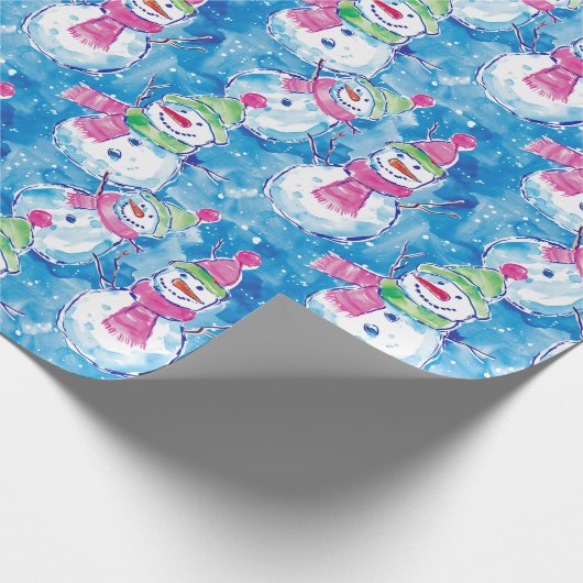 Waterverf Sneeuwmannen Illustratie Kerstmis Cadeaupapier (Hoek)