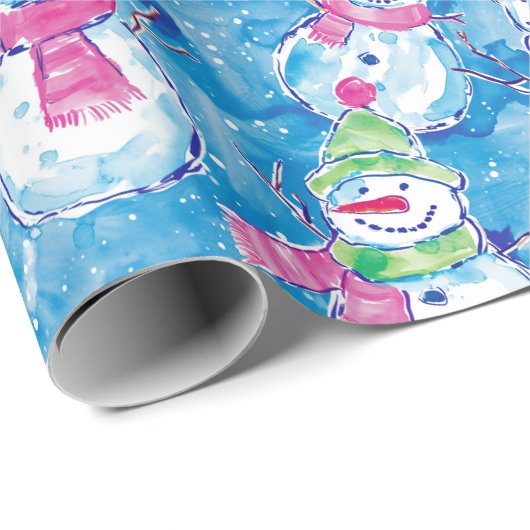 Waterverf Sneeuwmannen Illustratie Kerstmis Cadeaupapier (Rol Hoek)