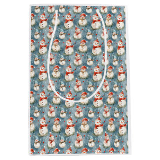 Waterverf Sneeuwmannen op Blue Gift Bag Medium Cadeauzakje