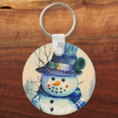 Waterverf Sneeuwpop Sleutelhanger (Voorkant)