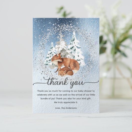 Waterverf Sneeuwrijke Winter Pijnbomen Baby Mama F Bedankkaart (Staand voorkant)