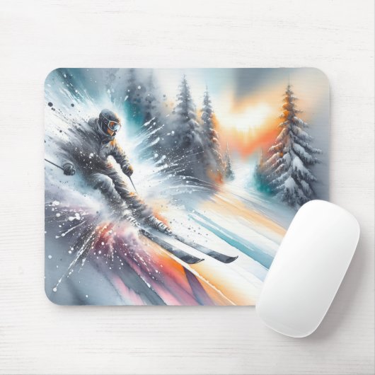 Waterverf sneeuwskiër muismat (Met muis)