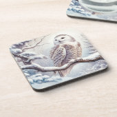 Waterverf sneeuwuil bier onderzetter (Linkerzijde)