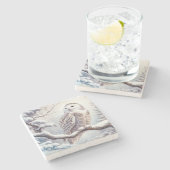 Waterverf sneeuwuil stenen onderzetter (Zijkant)