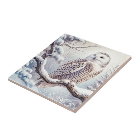 Waterverf sneeuwuil tegeltje (Zijkant)