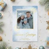 Waterverf Sneeuwvlok Blauwe Foto Seizoenen Groeten Folie Feestdagenkaart