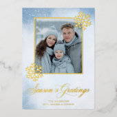 Waterverf Sneeuwvlok Blauwe Foto Seizoenen Groeten Folie Feestdagenkaart (Voorkant)