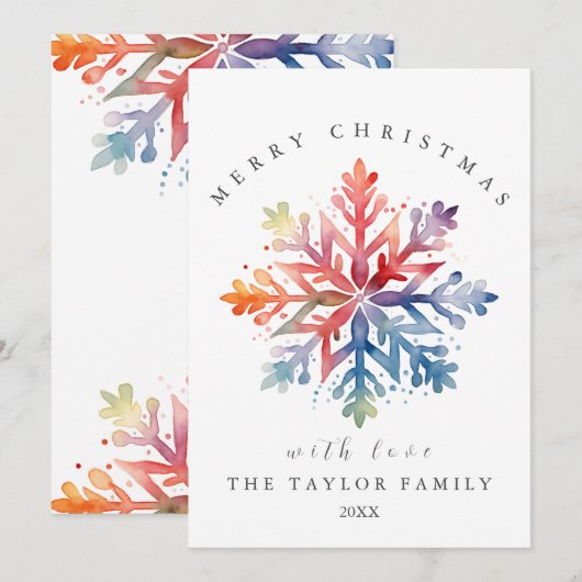 Waterverf Sneeuwvlok Kerstmis Kaart (Voorkant / Achterkant)