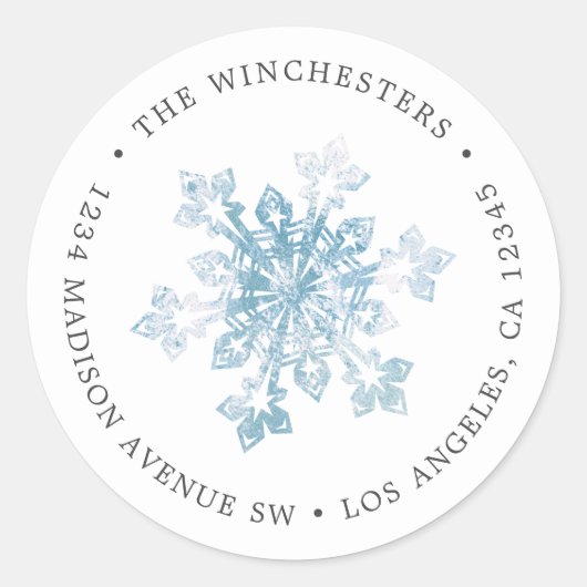 Waterverf sneeuwvlok retour adres label (Voorkant)