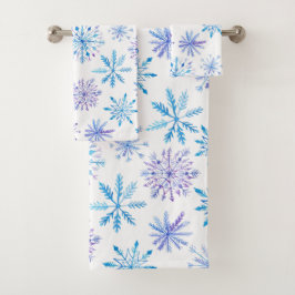 Waterverf sneeuwvlokken blauw & paars bad handdoek