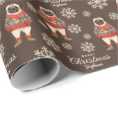 Waterverf Sneeuwvlokken Bruine Pug Dog Christmas Cadeaupapier (Rol Hoek)