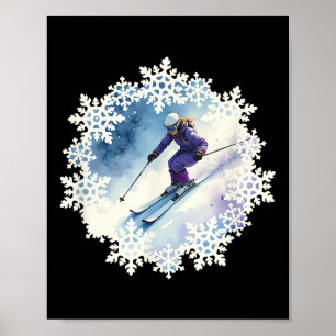Waterverf Sneeuwvlokken En Skiloper Poster