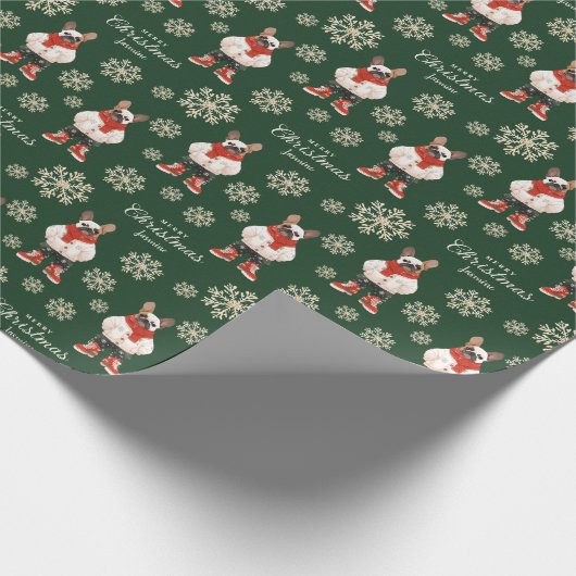 Waterverf Sneeuwvlokken Groene Frenchie Hondenkers Cadeaupapier (Hoek)