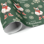 Waterverf Sneeuwvlokken Groene Frenchie Hondenkers Cadeaupapier (Rol Hoek)