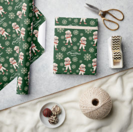 Waterverf Sneeuwvlokken Groene Poedel Hond Kerst Cadeaupapier