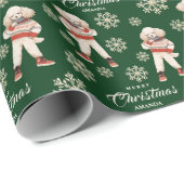 Waterverf Sneeuwvlokken Groene Poedel Hond Kerst Cadeaupapier (Rol Hoek)