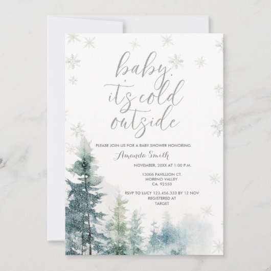 Waterverf Sneeuwvlokken Koud Buiten Baby shower Kaart (Voorkant)