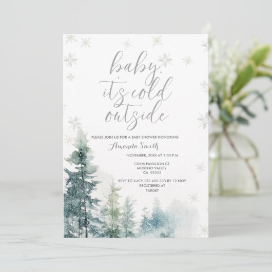 Waterverf Sneeuwvlokken Koud Buiten Baby shower Kaart (Staand voorkant)