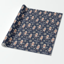 Waterverf Sneeuwvlokken Navy Blue Poodle Christmas Cadeaupapier