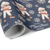Waterverf Sneeuwvlokken Navy Blue Poodle Christmas Cadeaupapier (Rol Hoek)