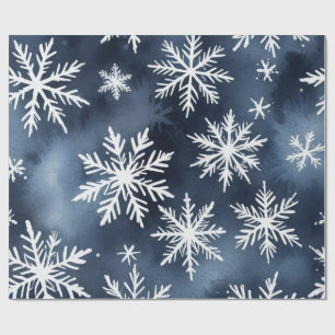 Waterverf Sneeuwvlokken Patroon in Marineblauw en  Cadeaupapier