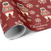 Waterverf Sneeuwvlokken Red Pug Dog Christmas Cadeaupapier (Rol Hoek)