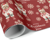 Waterverf Sneeuwvlokken Red Yorkie Hondenkerst Cadeaupapier (Rol Hoek)