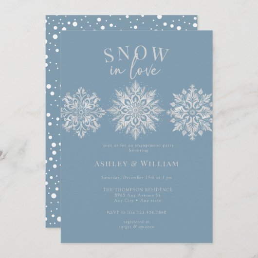 Waterverf sneeuwvlokken | Script Engagement Party Kaart (Voorkant / Achterkant)