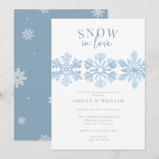 Waterverf sneeuwvlokken | Script Engagement Party Kaart (Voorkant / Achterkant)
