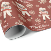 Waterverf Sneeuwvlokken Terracotta Poedel Kerst Cadeaupapier (Rol Hoek)