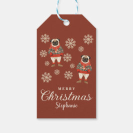 Waterverf Sneeuwvlokken Terracotta Pug Dog Christm Cadeaulabel