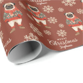 Waterverf Sneeuwvlokken Terracotta Pug Dog Christm Cadeaupapier (Rol Hoek)