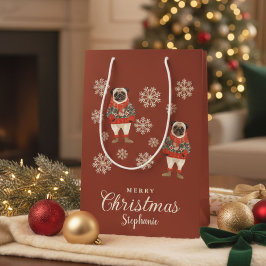 Waterverf Sneeuwvlokken Terracotta Pug Dog Christm Medium Cadeauzakje