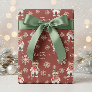 Waterverf Sneeuwvlokken Terracotta Yorkie Kerst Cadeaupapier