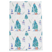 Waterverf sneeuwvorst kerstbomen medium cadeauzakje (Voorkant)