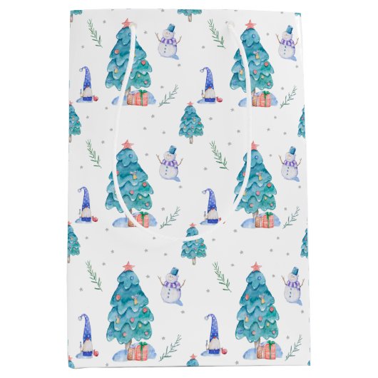 Waterverf sneeuwvorst kerstbomen medium cadeauzakje (Voorkant)