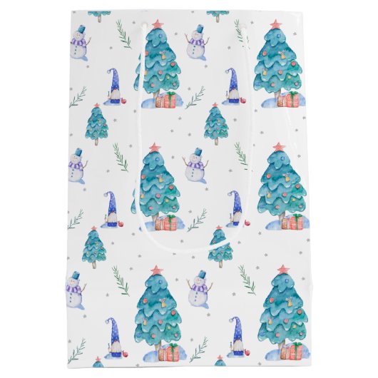 Waterverf sneeuwvorst kerstbomen medium cadeauzakje (Achterkant)