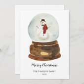 Waterverf SneeuwWereldbol & Snowman Kerstmis Kaart (Voorkant / Achterkant)
