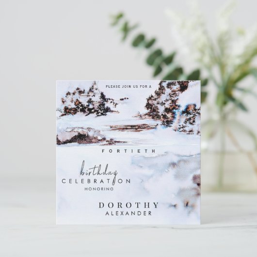 Waterverf Sneeuwwinterbergen Elegant Verjaardag Kaart (Staand voorkant)