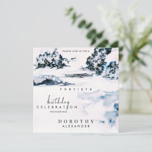 Waterverf Sneeuwwinterbergen Elegant Verjaardag Kaart (Staand voorkant)